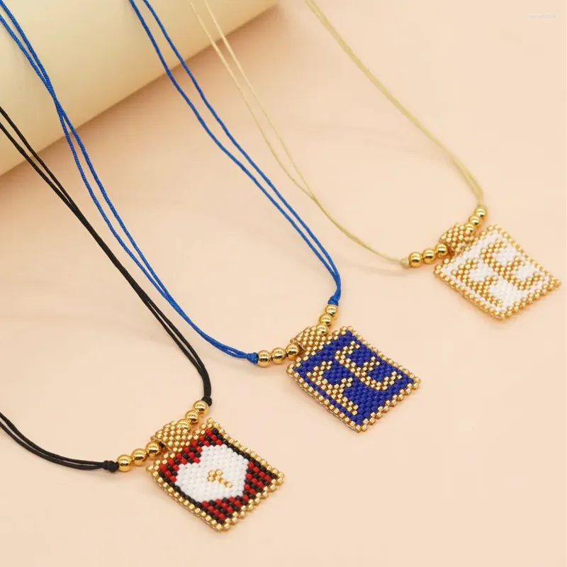 Pendant Necklaces Beaded Necklace Design Fashion Cross Block Hand Knitting Bohemia Adjustable Geometry Rice Bead