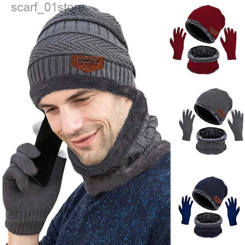 Cappelli Sciarpe Set 2023 Inverno Uomo Donna Cappello Beanie spesso Cappello lavorato a maglia Inverno C Beanie Donna Sciarpa al collo in lana C Passamontagna Maschera Cappelli Bonnet SetL231113