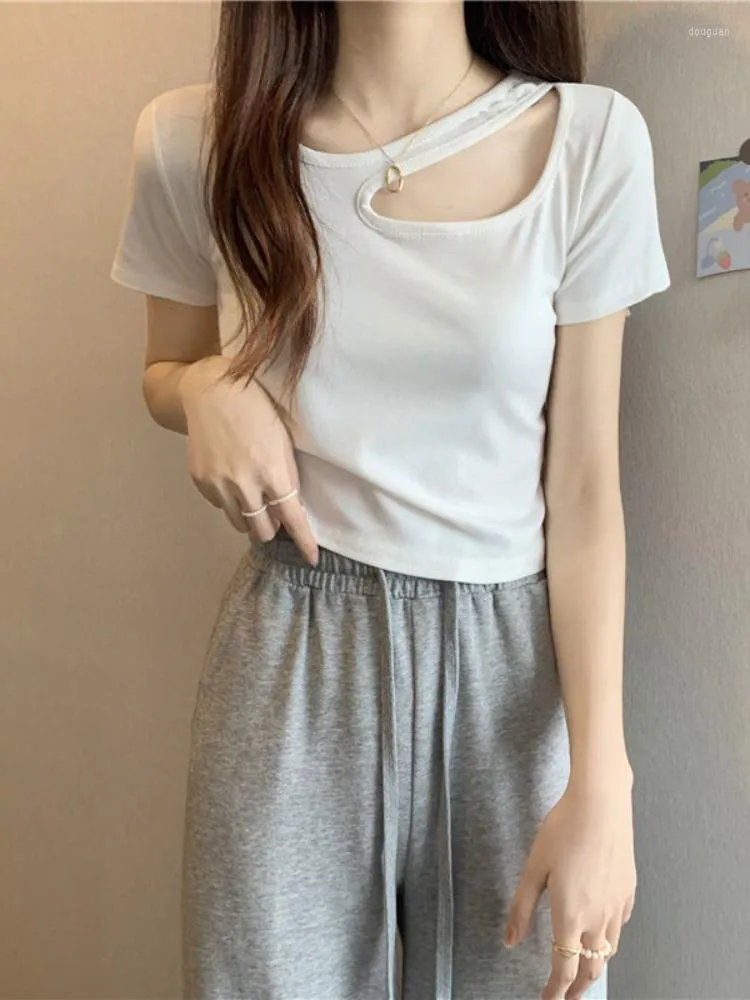 Women's T Shirts Svokor Women Top Sexig ihålig kort ärm Tee Solid Stretchy Pullover Slim Casual undertröja Summer Fashion Korean