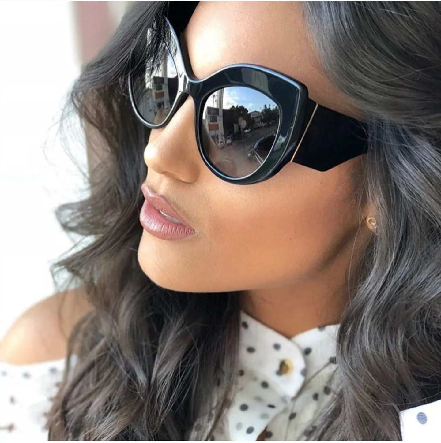 Vintage Cat Eye Sunglasses Polarized UV400 Anti Glare Oversized Womens Retro Large Gothic Cat Eye Thick Plastic Retro 80s  main image 2