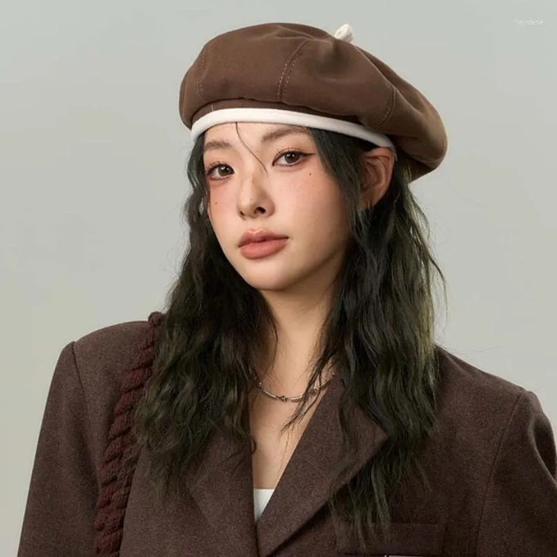 Berets Korean Retro Color Matching Octagonal Caps Autumn And Winter INS Literary Artistic Casual Painter Hats For Woman