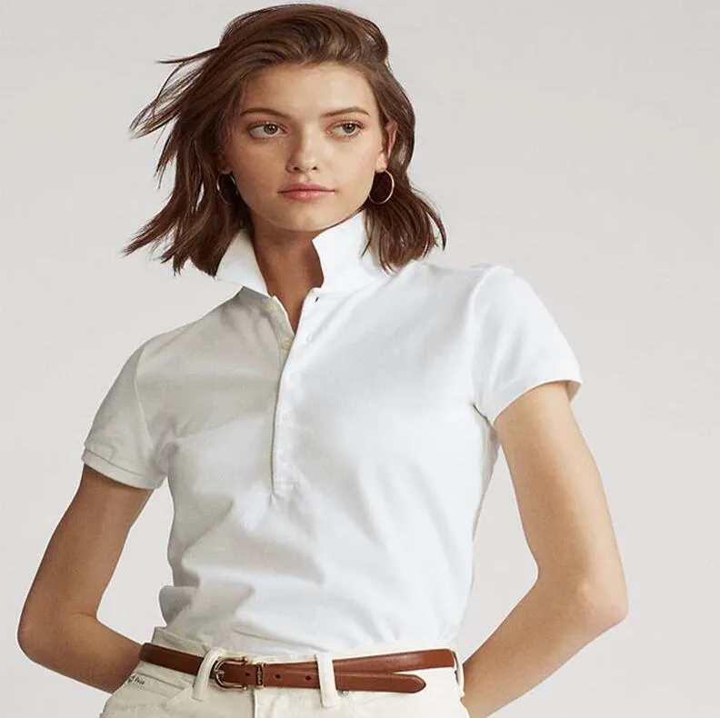 Роскошная дизайнерская рубашка-поло с пони для женщин, летняя рубашка с вышивкой на лацканах, однотонная тонкая футболка с короткими рукавами, классическая рубашка-поло для женщин