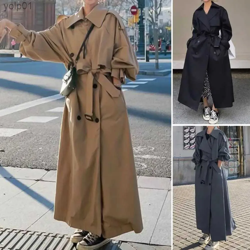 Trenchs Femme Trench-Coat femme printemps automne noir coupe-vent veste Fe double boutonnage er Long classique mode ample dames manteau L231113