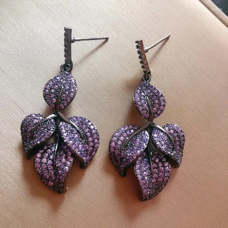 Boucles d'oreilles pendantes Bilincolor mode luxe feuille violette boucle d'oreille pour les femmes