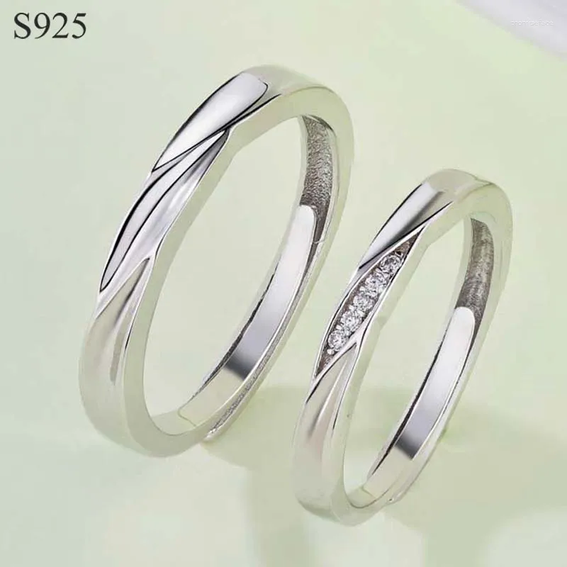 Cluster Rings Genuine Real Pure Solid 925 Sterling Silver Couple For Women Man Jewelry Cubic Zircon Female Male Lover Wedding Ring