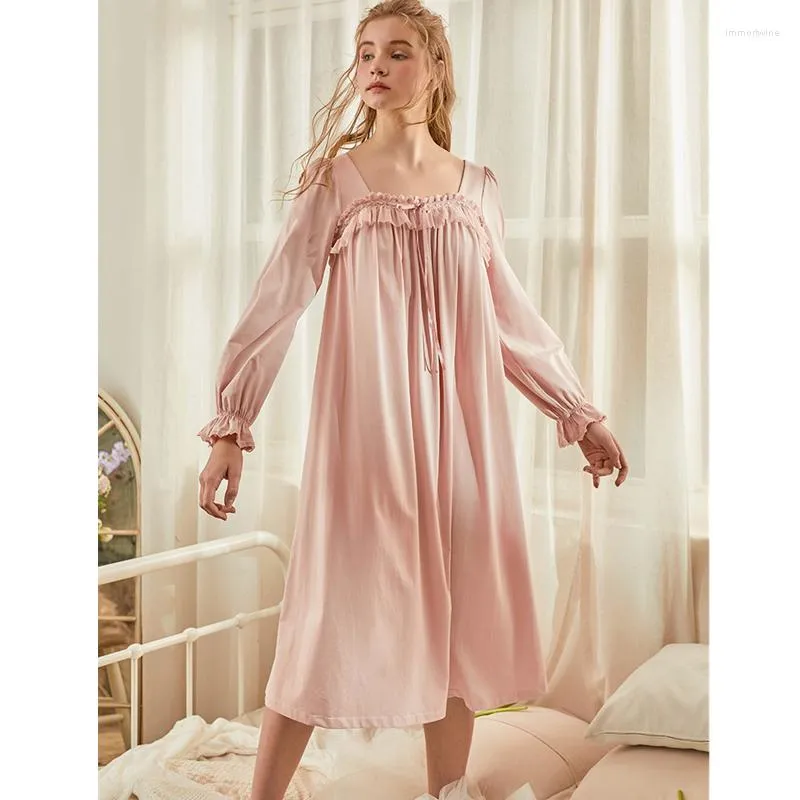 Women's Sleepwear 2023 Vintage Nightgown Spring Women Long Sleeve Nightdress Retro Homewear Dress Girl Plus Size Lingere H763