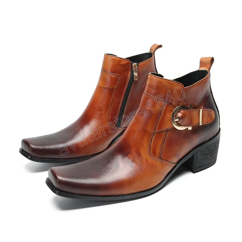Men's Winter Ankle Boots Square Toe Genuine Leather Motorcycle Buckle  Business Formal Flat Heel Short Boots from Dhgate Boots - price 108.55