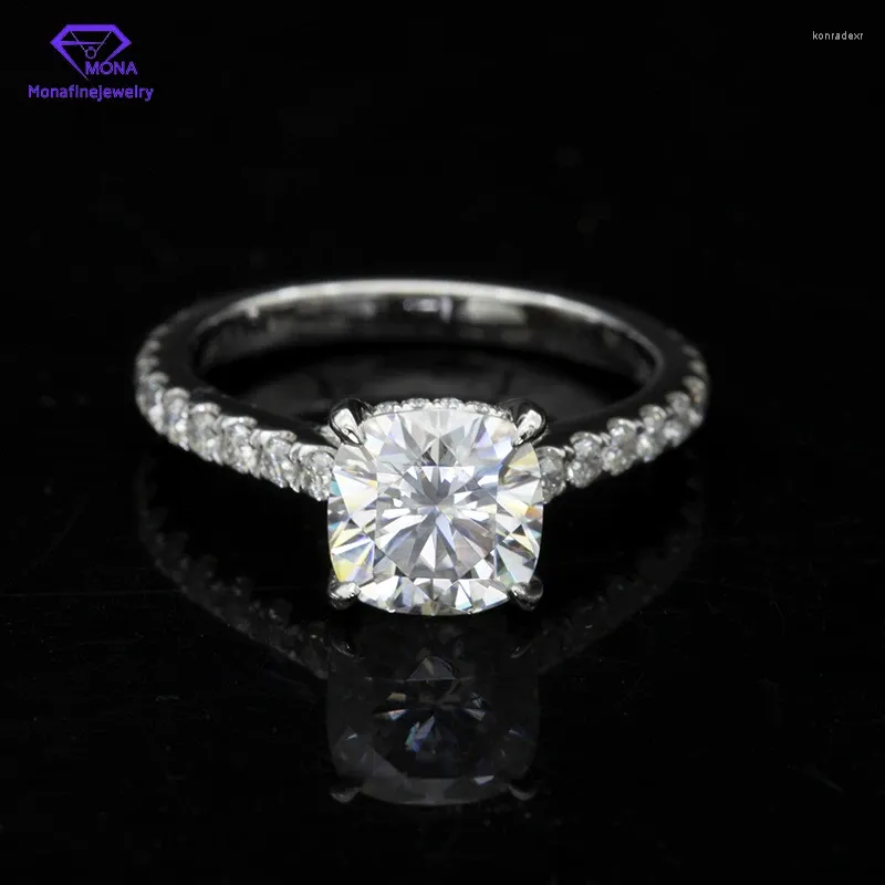 Anéis de cluster 14k ouro 4 pontas moissanite diamante jóias almofada corte 6mm presente de casamento de noivado para mulheres