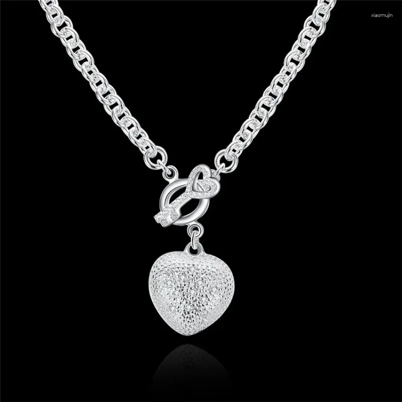 Pendants 925 Sterling Silver Shiny Crystal Heart Key Necklace For Women Luxury Fashion Party Wedding Accessories Jewelry Christmas Gifts