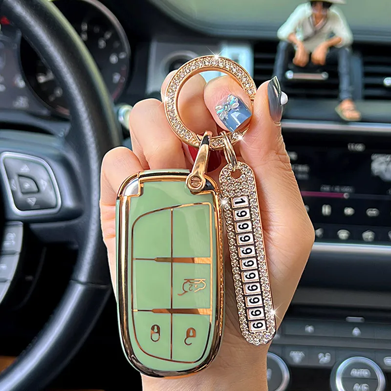 Luxury Car Smart Key Case Cover Shell Fob For Jeep Renegade Frand Cherokee Dodge Journey Charger Chrysler 200 300 300C Keychain