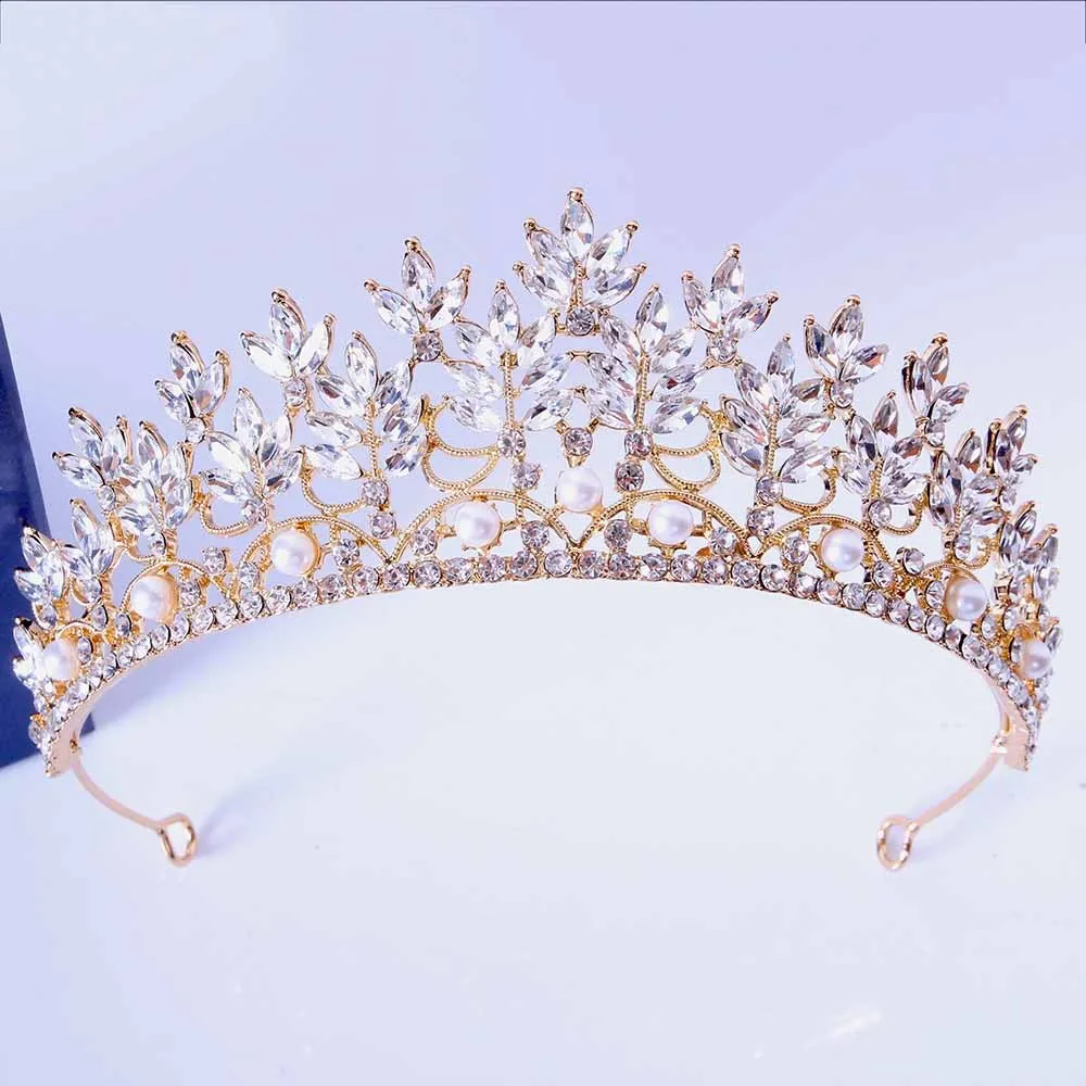 Lüks Barok Rhinestone Başlıkları Gelin Taç ve Tiaras Moda Kristalleri Temiz Altın Yeşil Mavi Prenses Düğün Aksesuarları Brithday Party Kafa Dekorasyonları