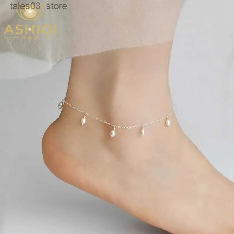 Ankiety Ashiqi Natural Freshwater Pearl 925 Srebrne kostki dla kobiet 3-4 mm Pearl Foot Jewelry Srebrny łańcuch nóg Q231113