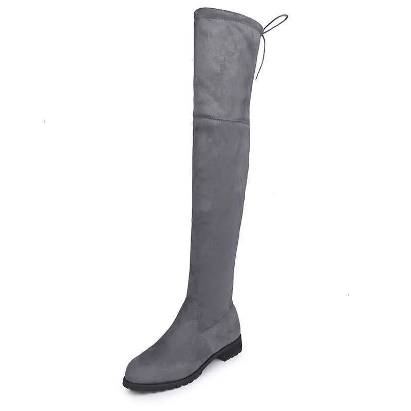 Laarzen sexy 3 kleuren dij high laarzen vrouwelijke winterlaarzen vrouwen over de knie laarzen platte stretch mode schoenen 2021 nieuwe rijlaarzen 43 aa230412