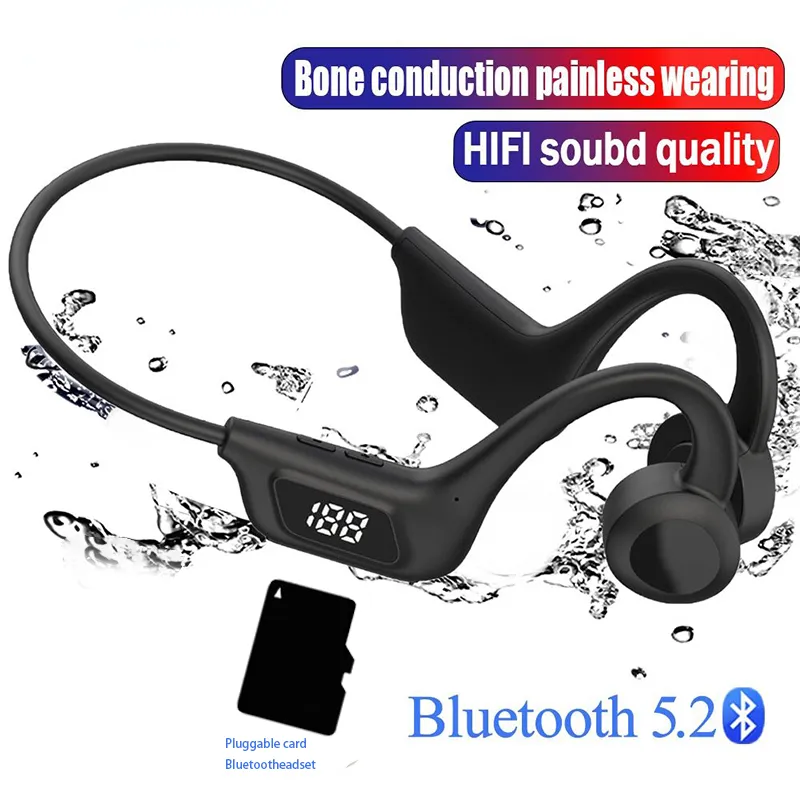 Écouteurs de téléphone portable Casques de sport Conduction osseuse Sans fil Bluetooth 52 Casques de réduction de bruit étanches Mic MP3 Support Carte SD 230412