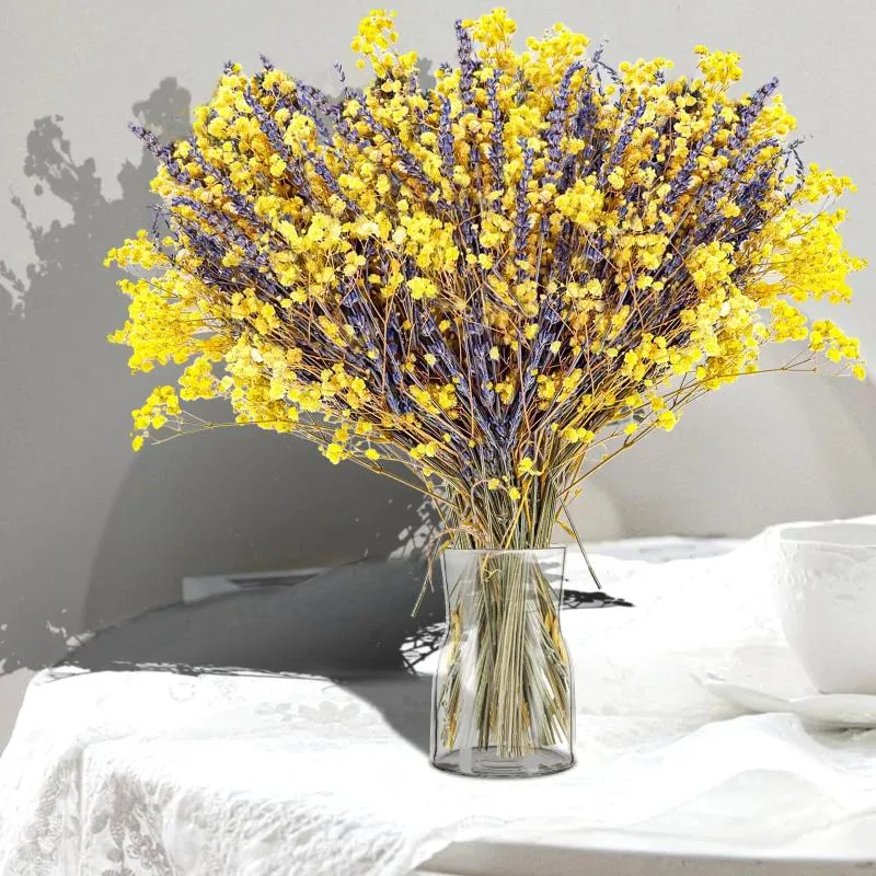 Decoratieve bloemen Natuurlijke gipskruid Gedroogde lavendelbloemboeket Bewaard voor huisdecoratie Bruiloftsarrangement DIY-feest