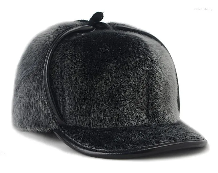 Berets Autumn Winter Baseball Cap Men Faux Hat Solid Flat Top Fitted Caps For Thick Warm Earflap Dad