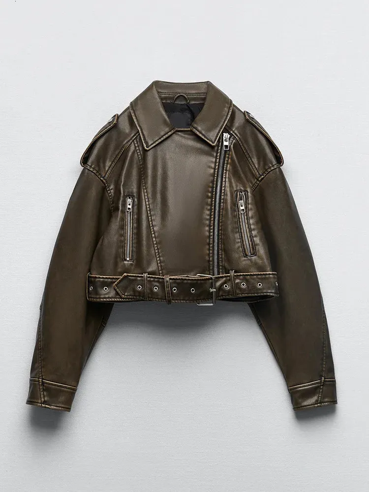 Womens Faux Leather Moto Jacket: Vintage Biker Style, Belted