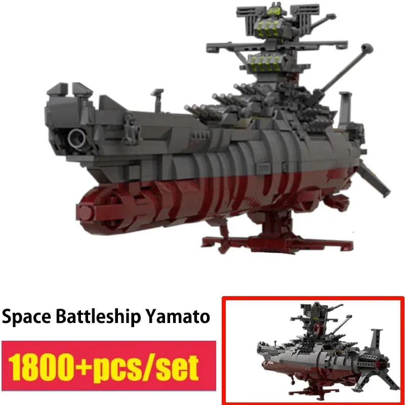 Diecast modelo moc clássico animação espaço navio de guerra yamato famosa nave espacial militar arma navio blocos de construção diy crianças brinquedos 231110
