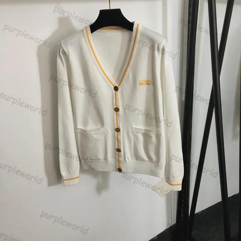 Designer Knit Coat Haftowane wydrukowane V Nakień Losy rękaw Losy dzianinowy sweter mody Top