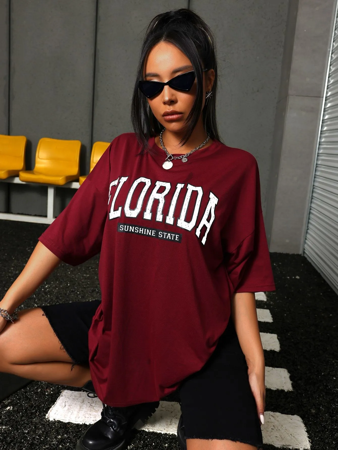 T-Shirt Femme Florida The Sunshine State Lettre Imprimé T-Shirts Femme Street Hip Hop Manches Courtes 100% Coton Personnalité Lâche Tee Shirt 230413