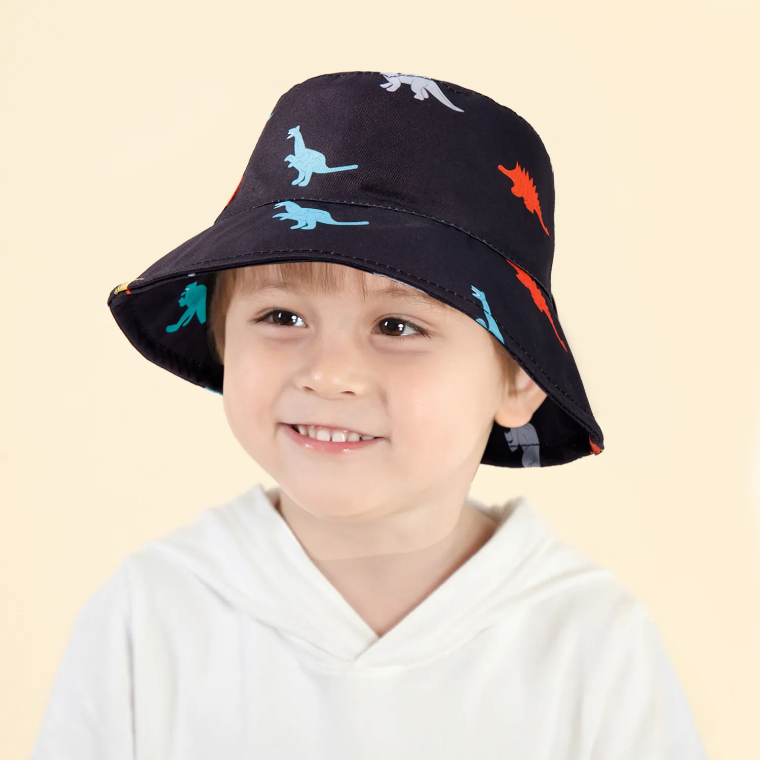 Designer Children Bucket Hat Lovely Dinosaur Printed 0-3Y Baby Fishing Cap Summer Cotton Foldable Beach Boys Girls Sun Visor Outdoor Casquette White Black Color