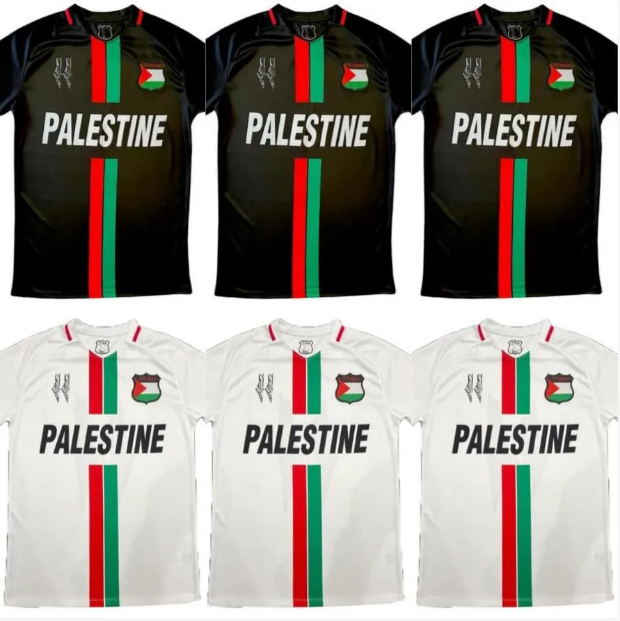 2023 2024 Palestine Soccer Jerseys Black Center Stripe (Rouge / Vert Anglais) Chemise de football War Justice March Uniforme de football