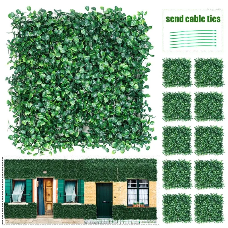 Flores decorativas Planta artificial Painel de parede Cedida de boxwood plástico plástico ao ar livre gramado verde decoração de casa DIY Casamento Grass de jardim