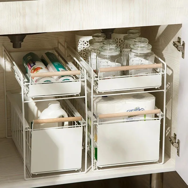 Kitchen Storage Under The Sink Shelf Pull-Out Household Dish Floor Rack Multifunctional Cabinet Tiered