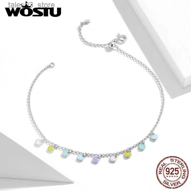 Anklets Wostu Anklet % 925 Sterling Silver Colorful Rainbow Zircon Fashion Barefoot Original Chain For Women Armband Jewelry Fit020 Q231113