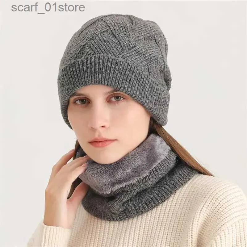 Ensembles de chapeaux et foulards Tupeluo épais hiver C et anneau écharpe ensemble pour femmes chaud rayé Pulr chapeau Snood masque complet bonnets en peluche ffler 2023L231113