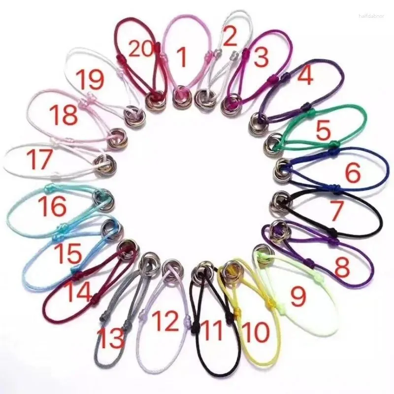 Braccialetti con ciondoli Bracciale portafortuna alla moda in tre colori per coppie con tre anelli e lunghezza regolabile
