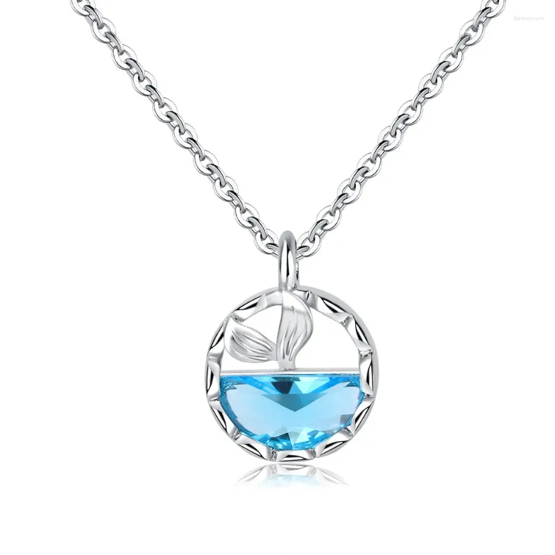 Ciondoli Collana in argento sterling 925 con coda di pesce in cristallo blu per le donne Accessori di gioielli di lusso Tutto