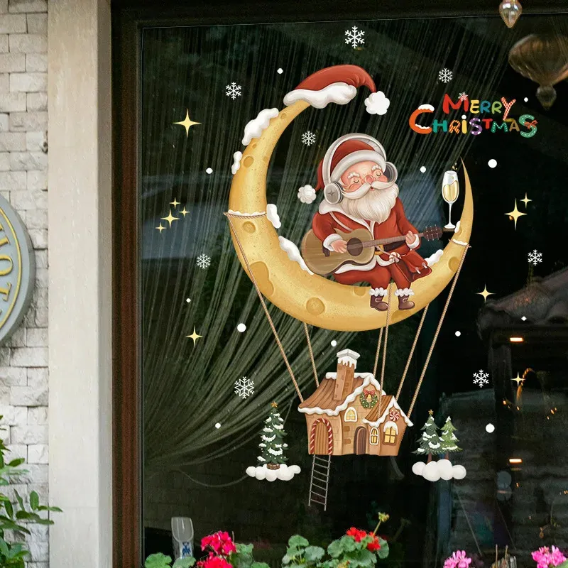Wall Stickers Christmas Window Cartoon Santa Claus Xmas Tree Snowman Elk Noel Glass Door Snowflake Merry 2023 231110