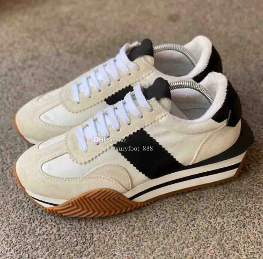 Mäns avslappnade sneaker designer skor james sneakers låg top panelerad mocka kalvskinn nylon twill sneakers plattform traved gummi ensam vinterstil 38-45box