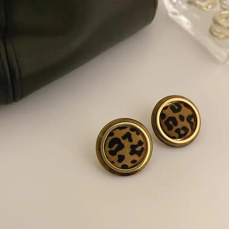 Stud Earrings French Retro Geometric Round Leopard Print Women's Simple Temperament Fashion Trend