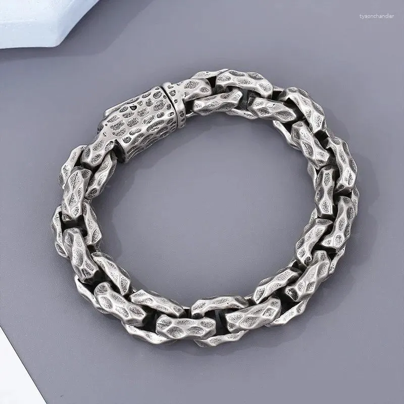 Link Bracelets HAOYI 13mm Wide Stainless Steel Retro Hammer Pattern Bracelet For Men's Bracelet's Punk Antique Silver Jewelry