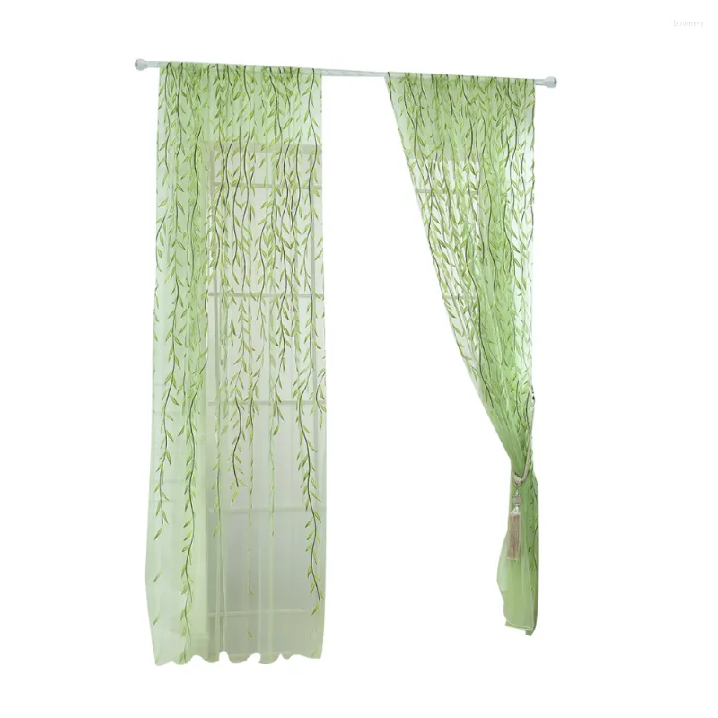 Gordijn Home Decoratie Transparant raam Wit Zie door gordijnen Sheer Gray Green Sheers Leaf TuLle Voile Scarf