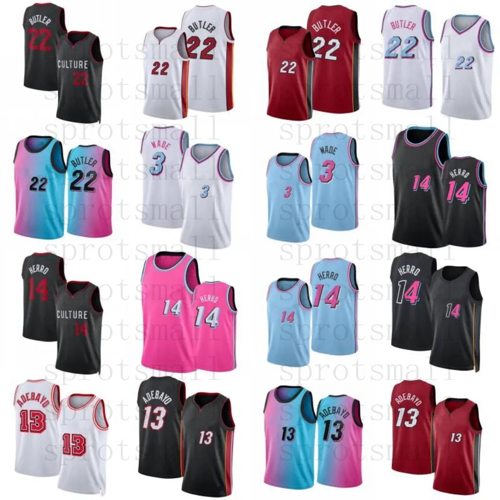 2023/24 22 Jimmy Butler 14 Tyler Herro City Basketball Jerseys Mens 3 Dwyane Wade 13 Bam Adebayo Koszula