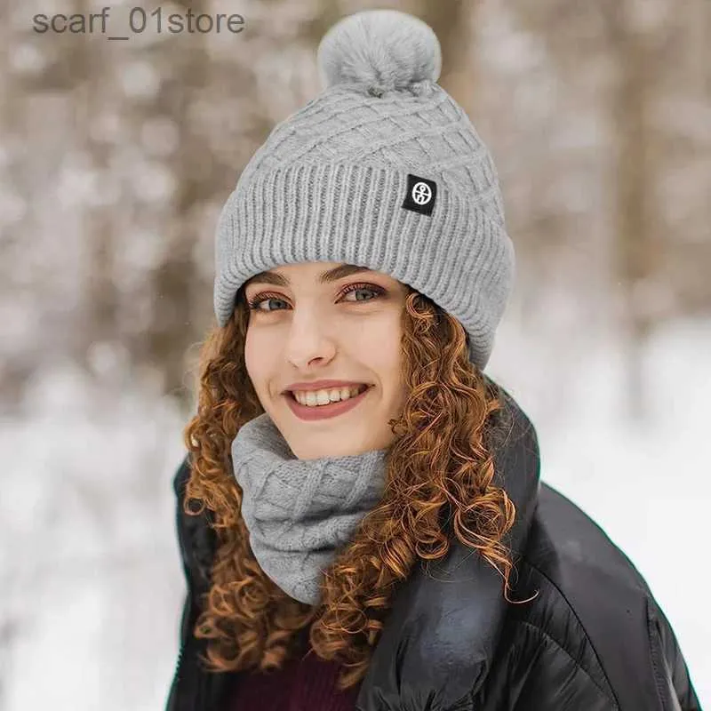 Hats Scarves Sets Stylish Winter Hat Scarf Gs 3-Piece Set Outdoor Cold Protection Windproof Alpaca Velvet Fleece Pompom Knitted Warm Women SetL231113