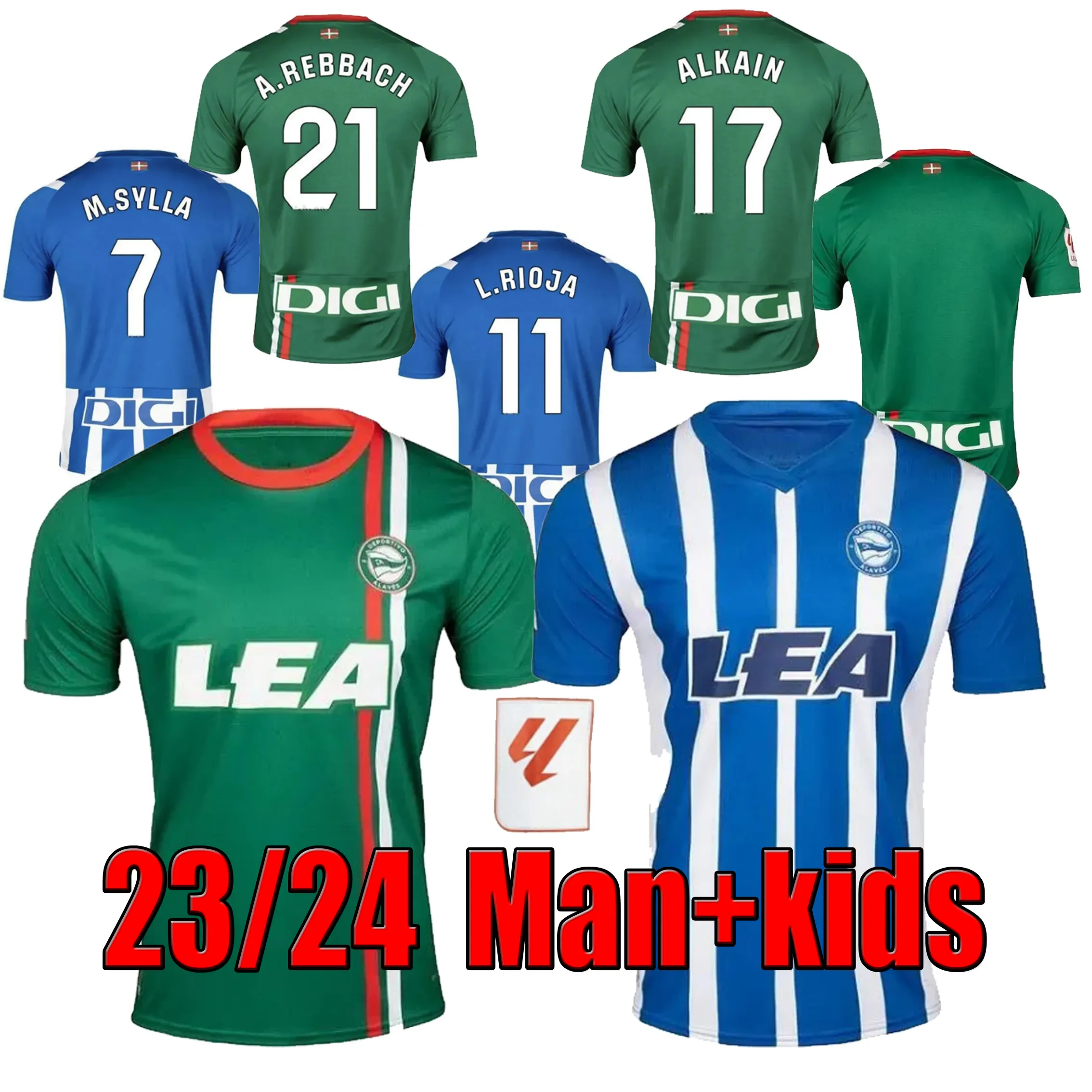 Novo 2023/2024 Alaves Deportivo GUIDETTI SYLLA FUENTE L.RIOJA GOROSABEL Home Away Fan versão masculina e infantil conjunto de camisa de futebol