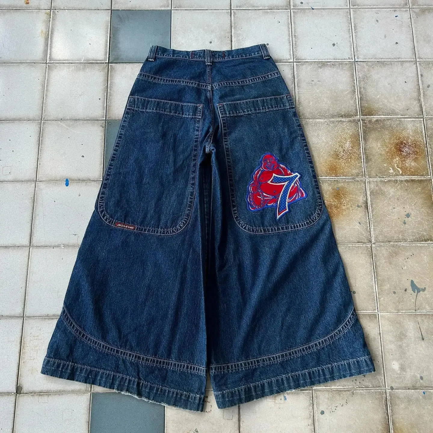 Y2K JNCOメンズバギージーンズ、グラフィックストライプレトロ Y2K JNCOメンズバギージーンズ、グラフィックストライプレトロ