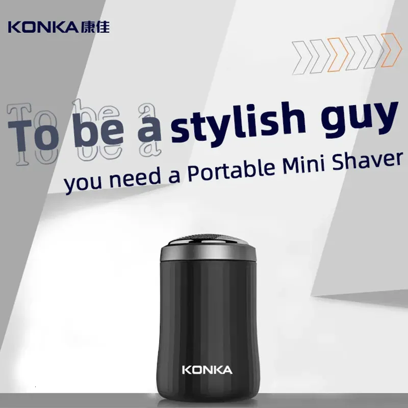 Electric Shavers Konka Portable Mini Electric Shaver Beard Trimmer Razor Wet and Dry Use Tape C Charge Shaver för män 231113