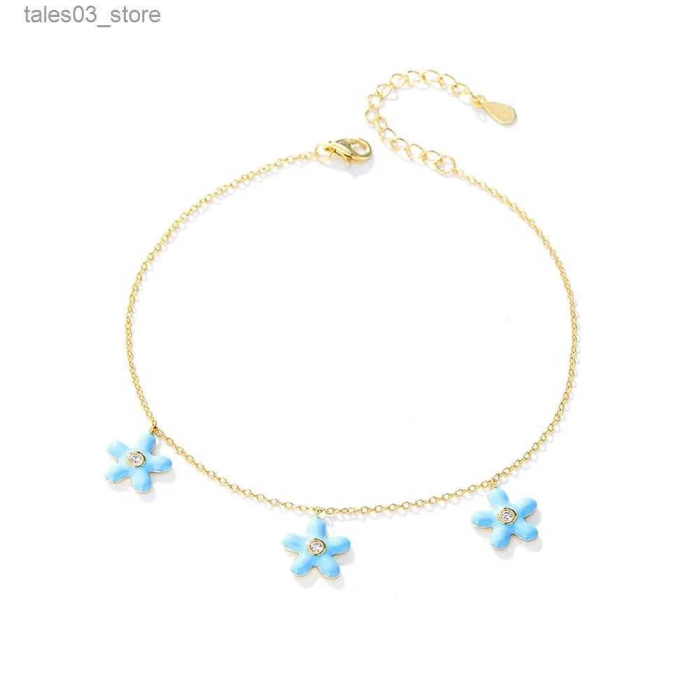 Anklets Fulsun S925 Sterling Silver Beach Enamel Starfish Anklet Fine Jewelry Cute Trendy Girls Foot Charm Jewelry CZ Cubic Zirconia Q231113
