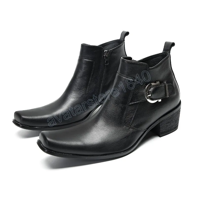 Mens black square toe dress boots sale