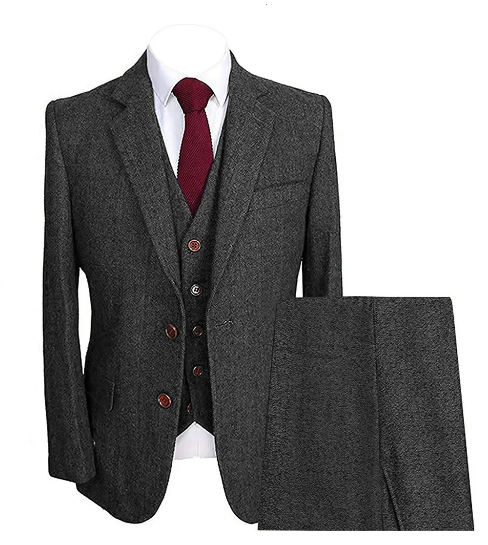 Costumes pour hommes Blazers Costumes à chevrons pour hommes 3 pièces en laine de marié travail formel affaires sur mesure Tuxedos Blazer pantalon gilet pour mariage 231113