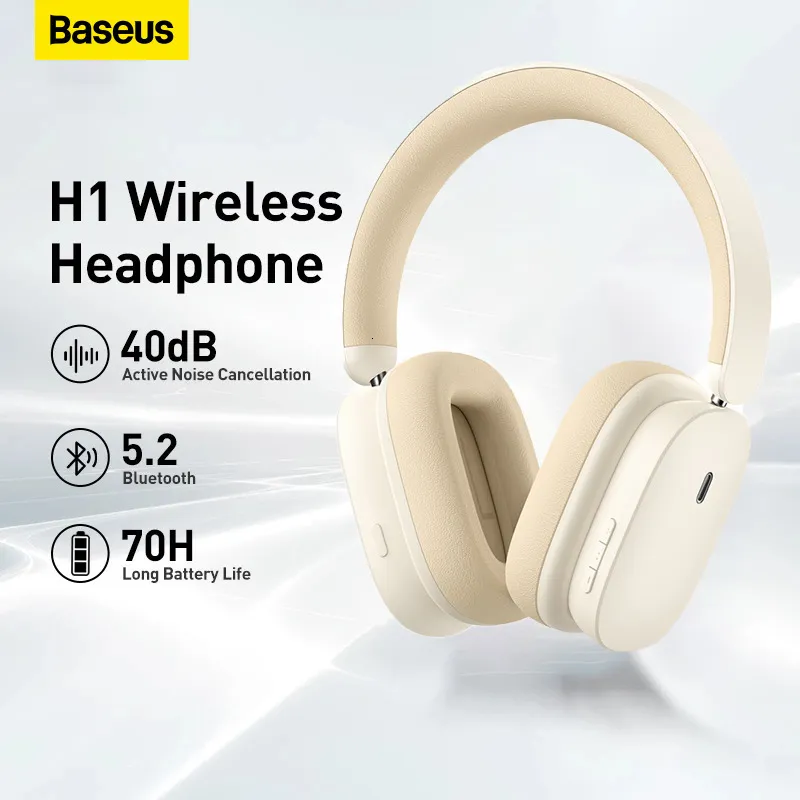 Cell Phone Earphones Baseus Bowie H1 Wireless Headphone 40dB Hybrid Active Noise Cancelling Earphone Bluetooth 52 HiFi Over the Ear Headset 70H Time 230412