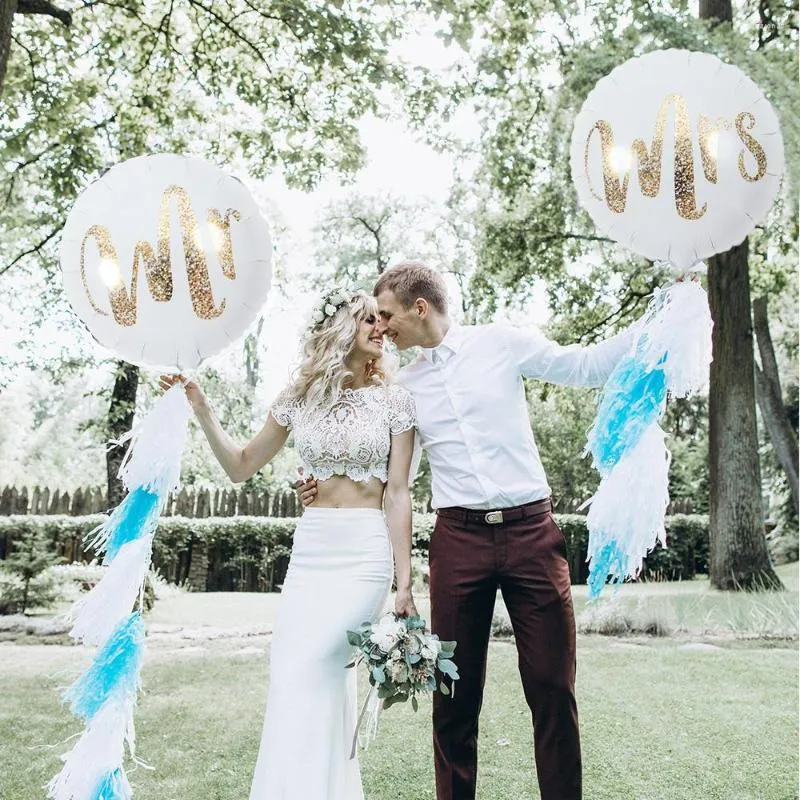 Decorazione per feste 18 pollici Rotondo in oro bianco Stampa glitterata MrMrs LOVE Palloncini stagnola Sposa per essere Matrimonio Po Puntelli San Valentino