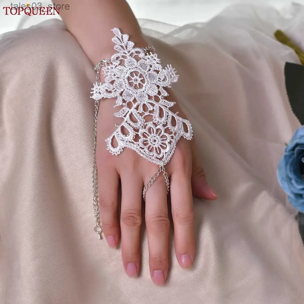 طواقف Topqueen Bridal Lace Bracelet Ladies Girls Finger Bracelet Anklet Chain Chain Gedding Gifts ST72 Q231113