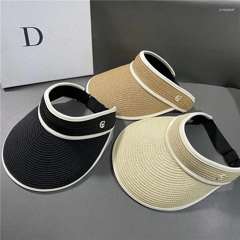 Wide Brim Hats 2023 Women's Summer Black Glue Sun Female Fashion Sunshade Outdoor Sports Large Adjustable Straw Empty Top Visor Hat