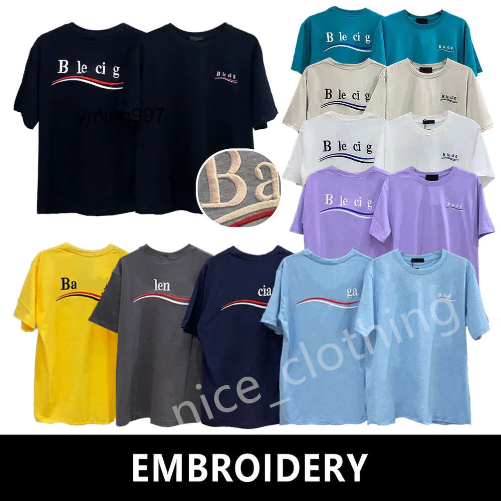 Embroidery Clothing balencaigaly Luxury Sleeves balencigaly Crew Embroid Neck Tees Clothes Mens Brand Short Designer Summer Lovers T Top Shirt Womens